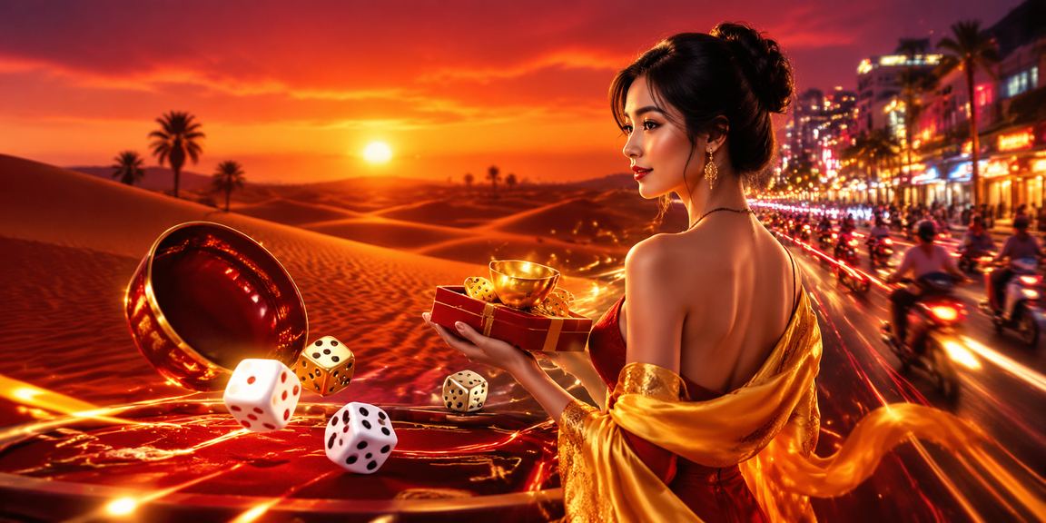 Bàn xúc xắc Tài Xỉu neon rực rỡ tại Mũi Né về đêm trên tailwind